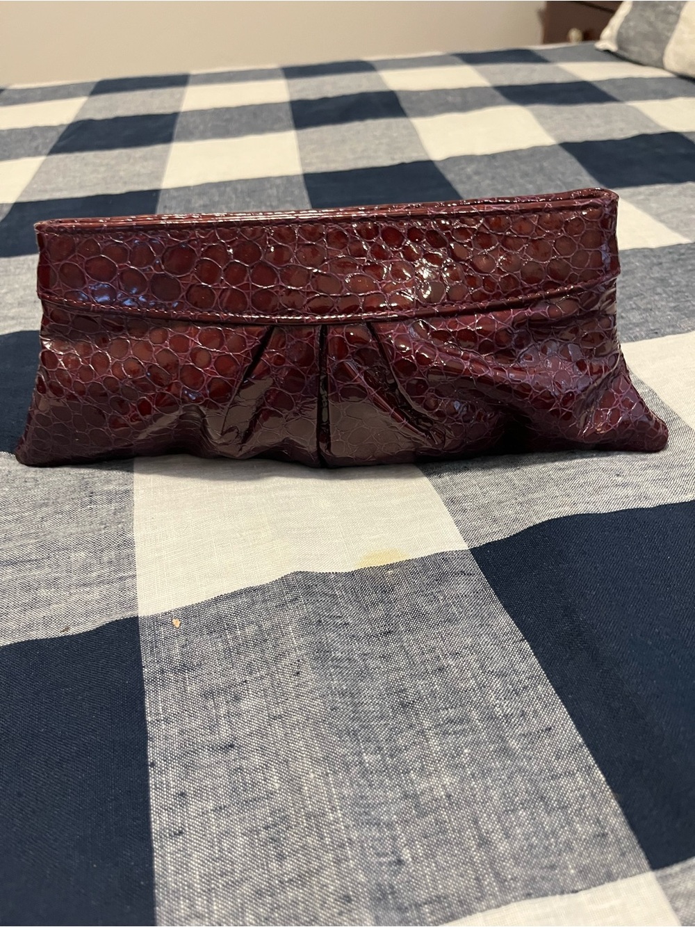 Lauren Merkin Glossy Croc-Embossed Wine Clutch